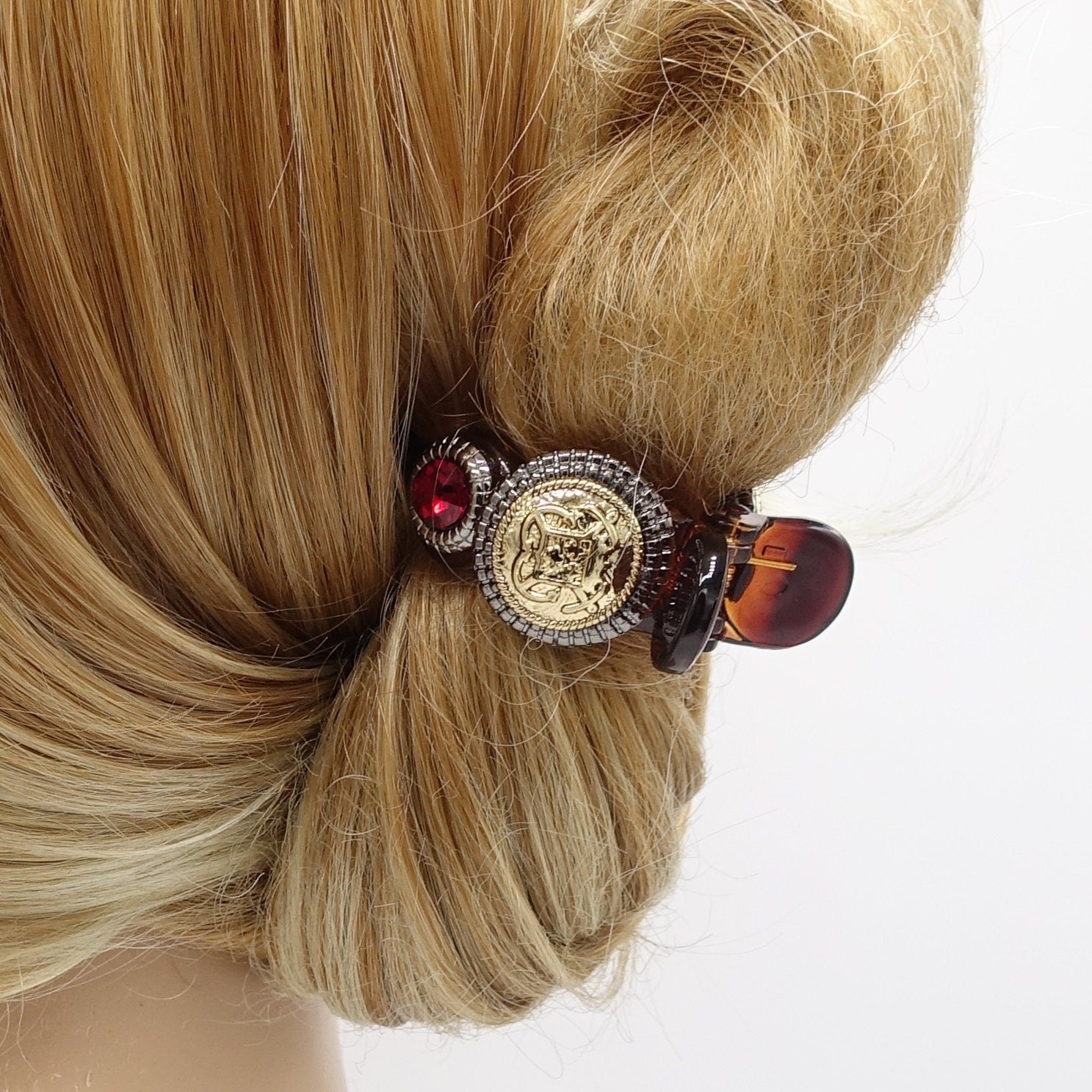 veryshine.com Hair Clip Siam antique button hair claw, 3 prong hair claw, pearl button hair claw clip for women