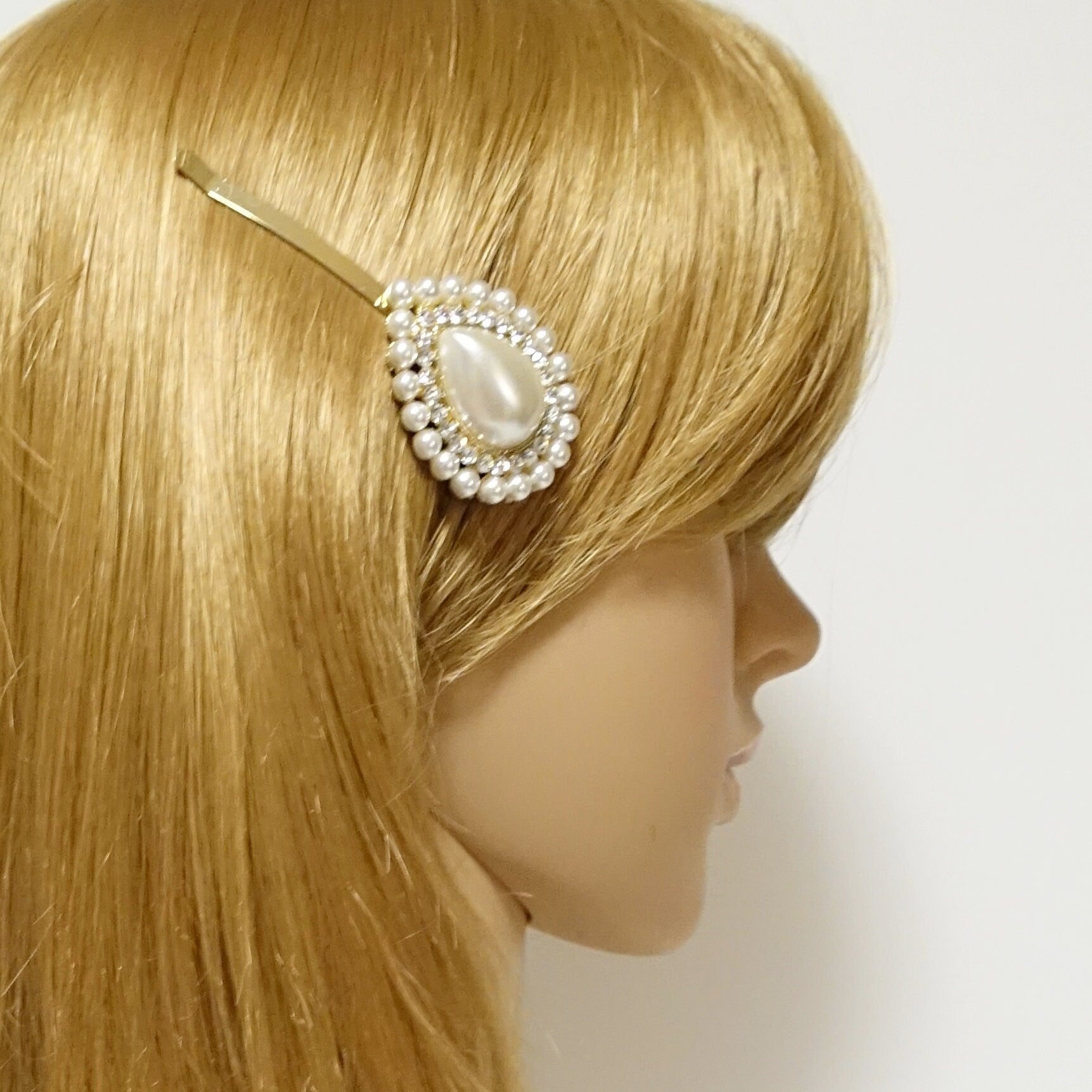 veryshine.com Hair Clip water drop shape pearl rhinestone decorated hair clip for women