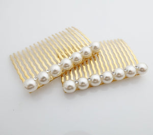 veryshine.com Hair Stick/Fork Gold 7 pearls A set of Pearl Rhinestone Decorative 18 teeth Hair Combs