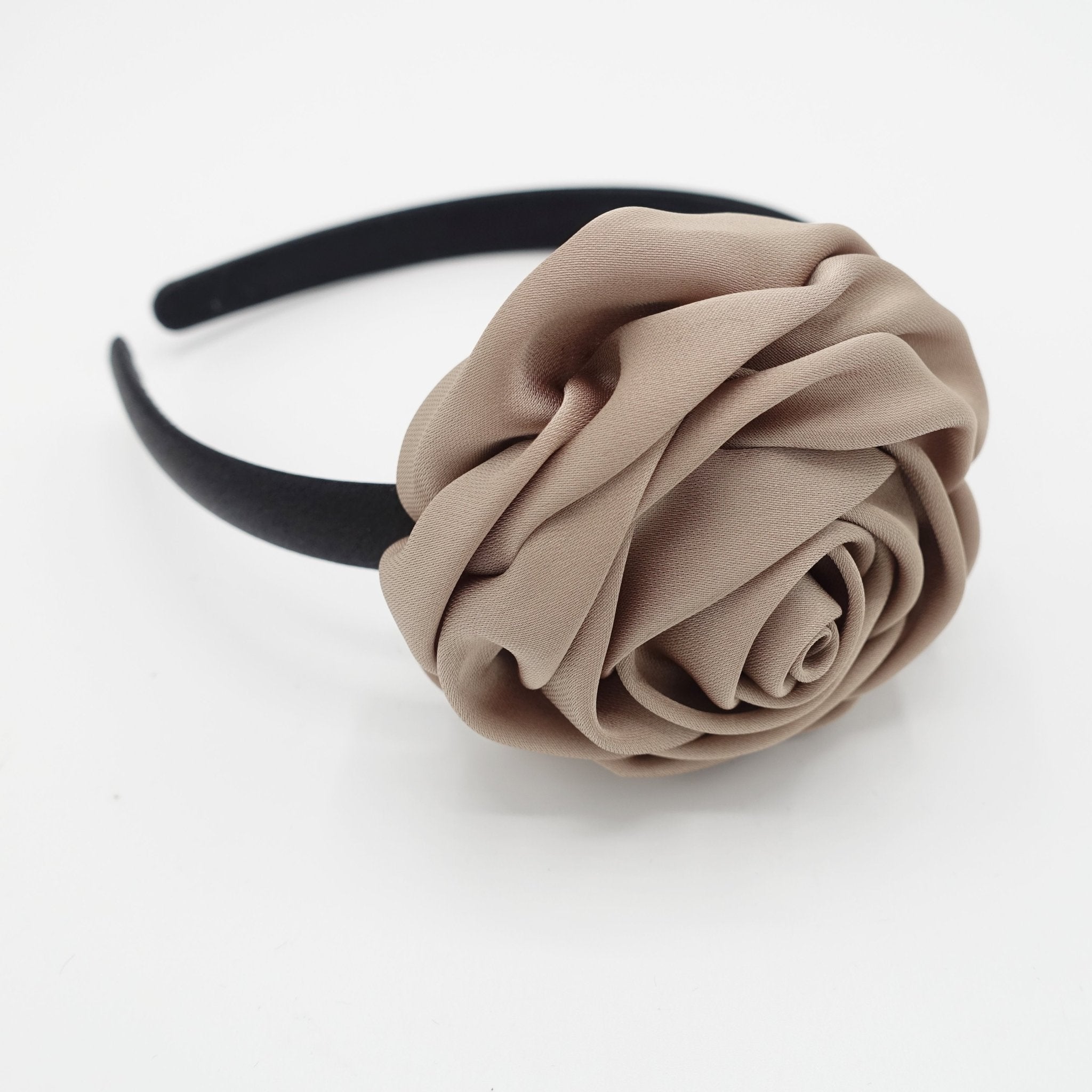 veryshine.com hairband/headband Beige satin rose decorated black satin headband flower hairband simple women hair accessory