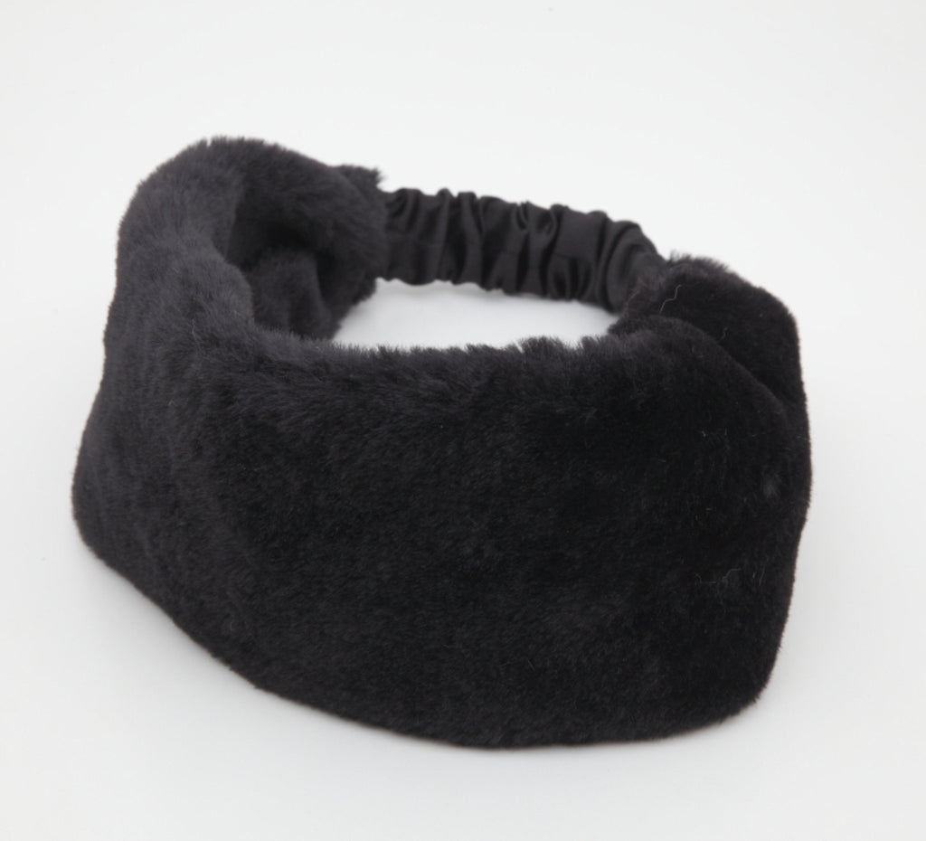 veryshine.com hairband/headband Black Fabric Faux Fur Elastic Fall Winter Fashion Headband