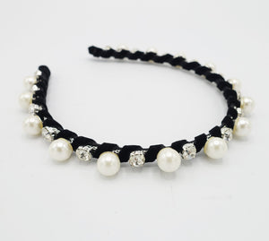 veryshine.com hairband/headband Black pearl rhinestone headband embellished velvet wrap hairband women hair accessory