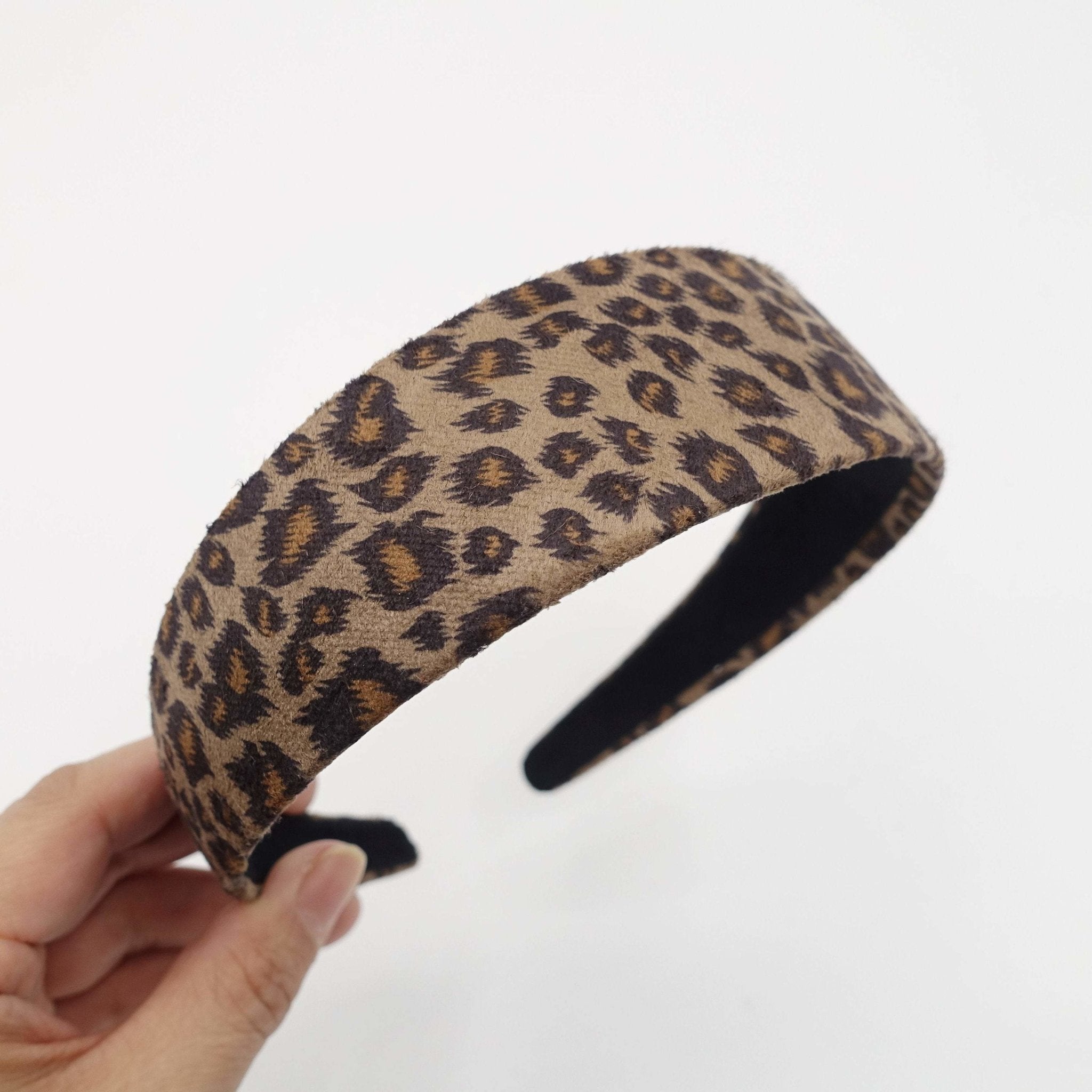 veryshine.com hairband/headband Brown leopard print suede fabric hairband medium fashion animal print headband women hair accessory