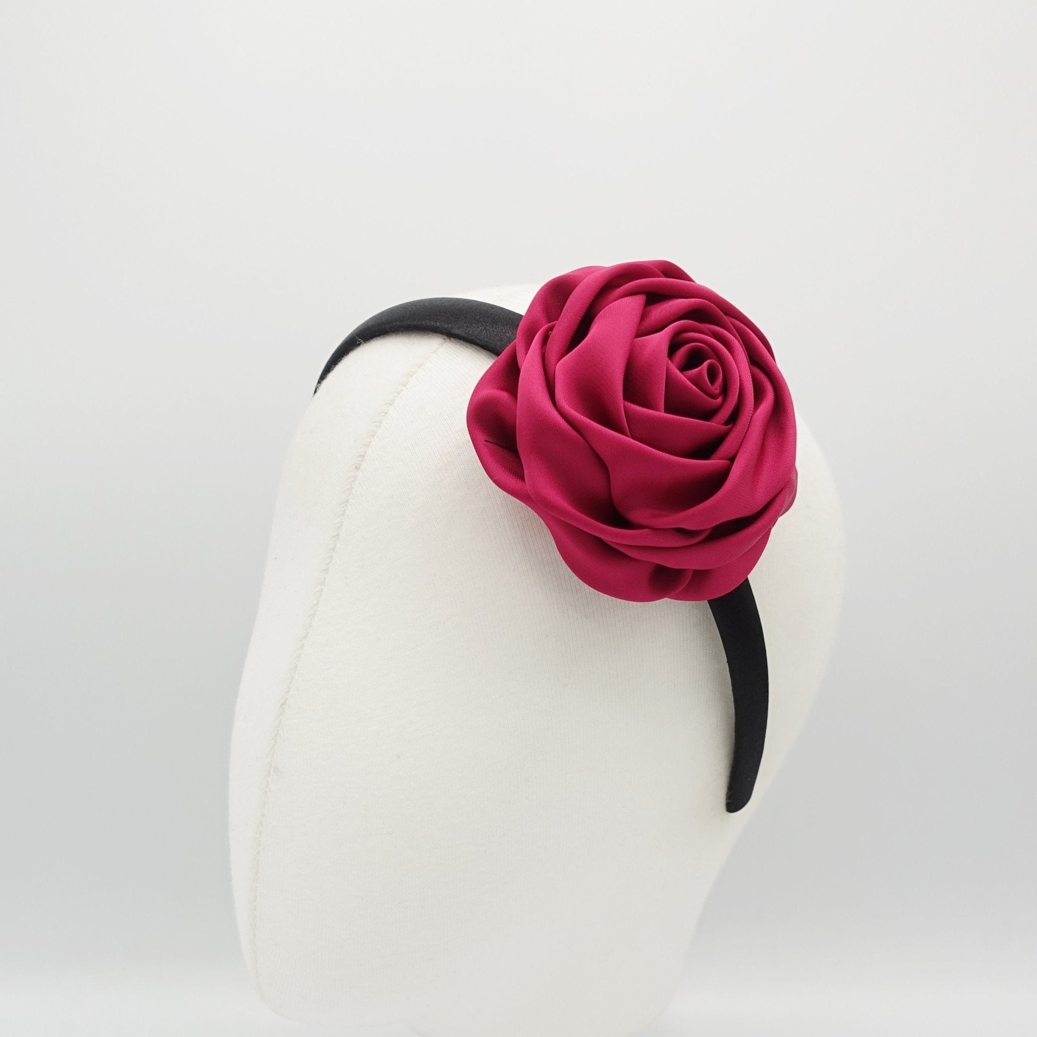 veryshine.com hairband/headband Cherry pink satin rose decorated black satin headband flower hairband simple women hair accessory