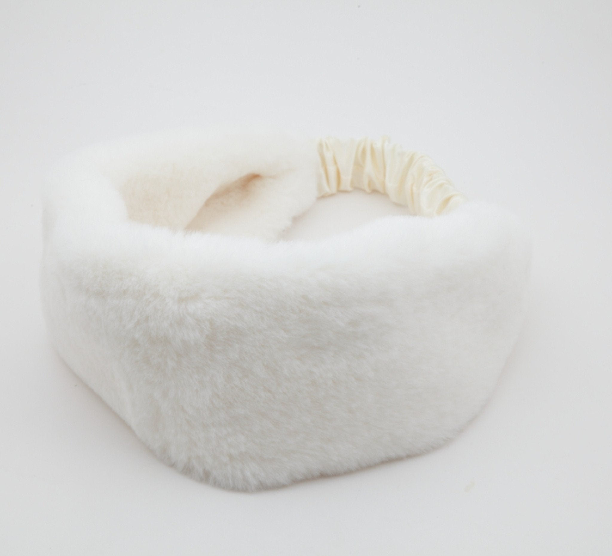 veryshine.com hairband/headband Ivory Fabric Faux Fur Elastic Fall Winter Fashion Headband