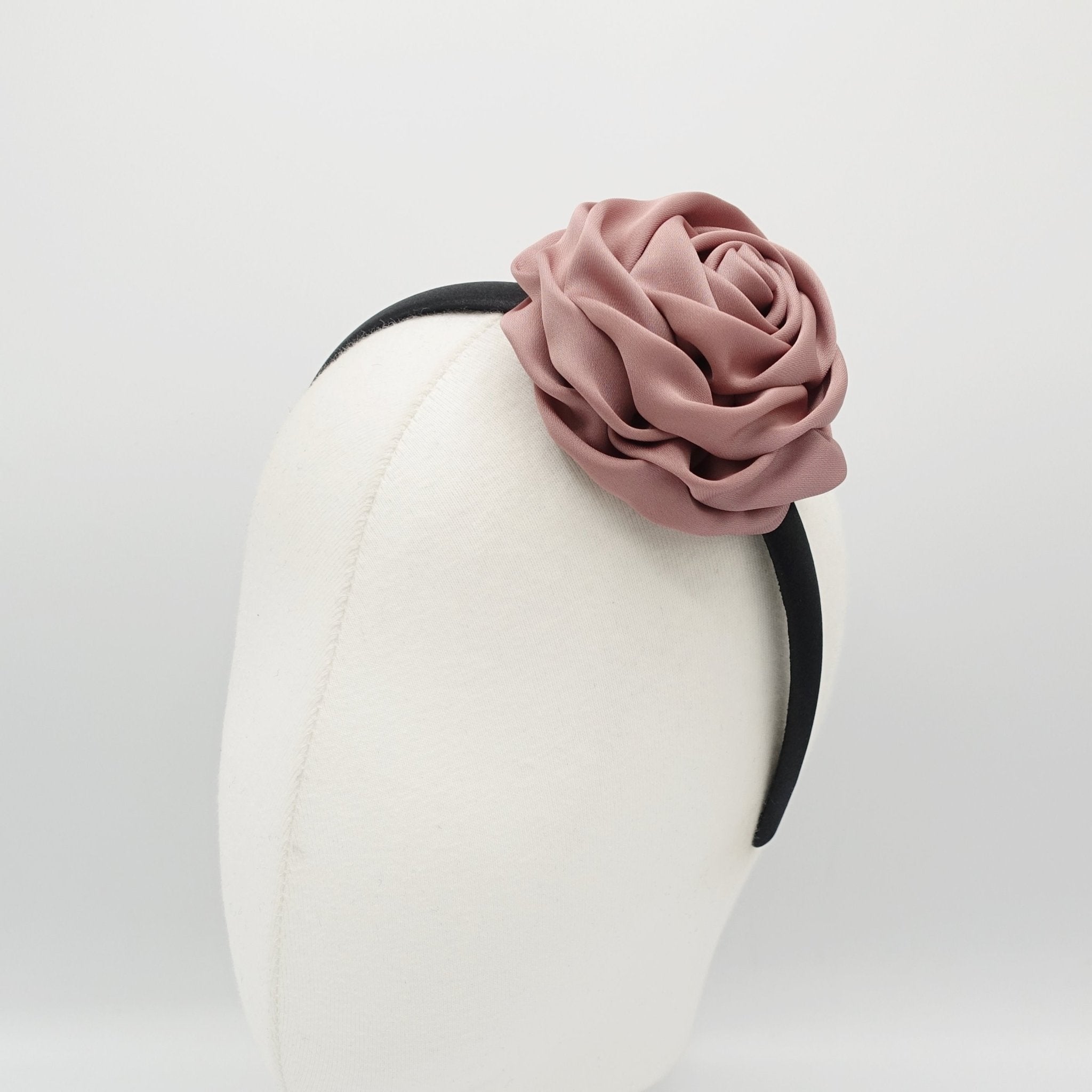 veryshine.com hairband/headband Mauve pink satin rose decorated black satin headband flower hairband simple women hair accessory