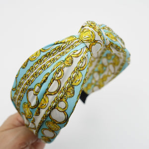 veryshine.com hairband/headband Mint sky satin golden chain print knot headband stylish womens knotted hairband