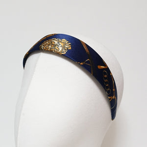 veryshine.com hairband/headband Navy belt chain print satin hairband glossy fabric headband woman hair accessory