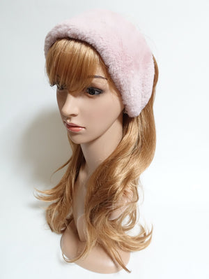 veryshine.com hairband/headband Pink Fabric Faux Fur Elastic Fall Winter Fashion Headband