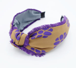 veryshine.com hairband/headband Purple fringe trim headband floral print hairband top knot hair accessory for women