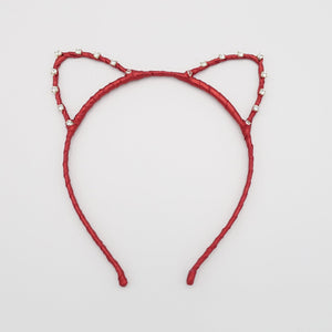 veryshine.com hairband/headband Red cat ear headband rhinestone embellished hairband crystal wrapping woman hair accessory