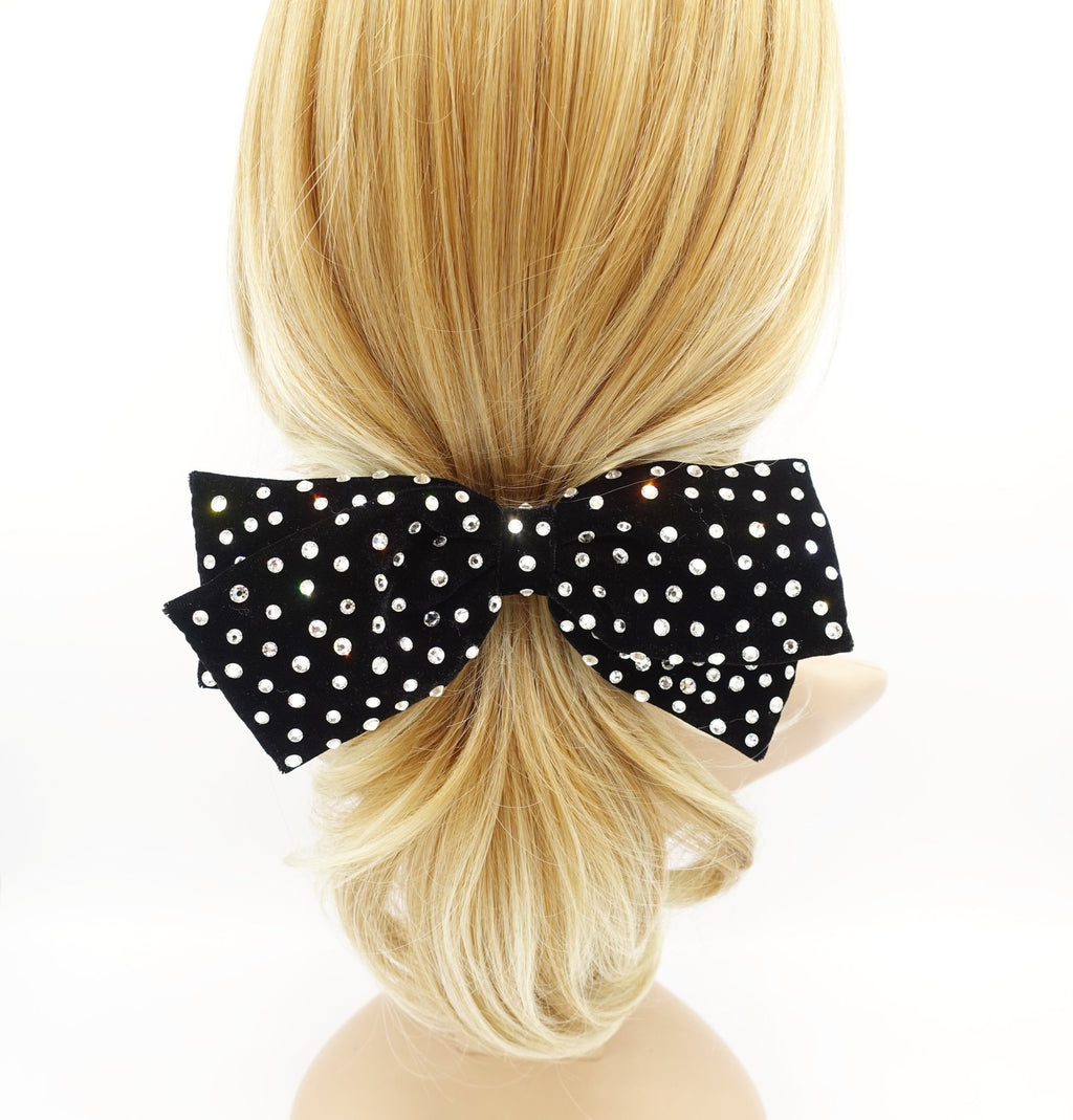 veryshine.com hairband/headband Slim bow barrette crystal embellished silk velvet hair bow padded headband