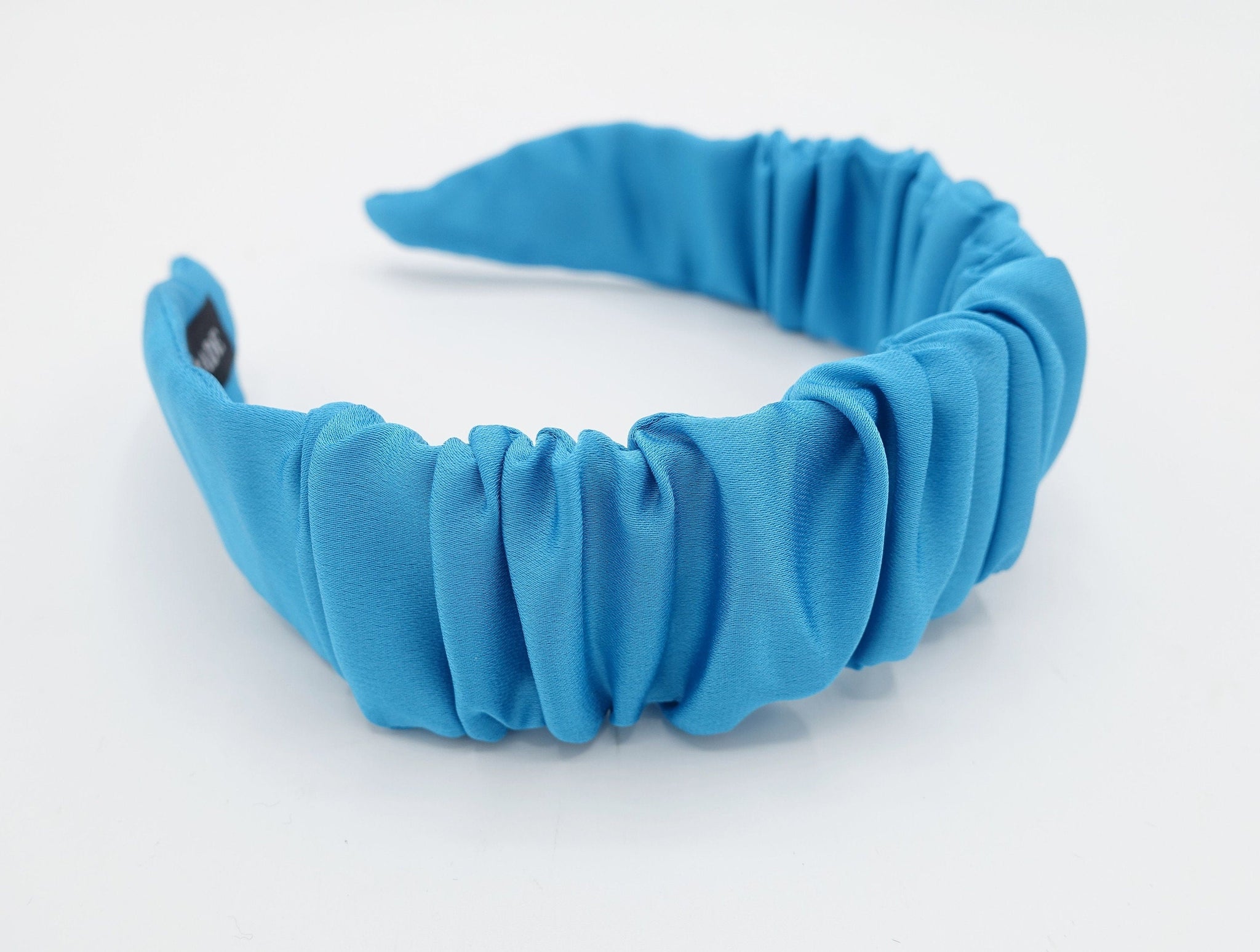 veryshine.com Headband Aqua blue satin ruched headband solid color pleats hairband classy hair accessory for woman