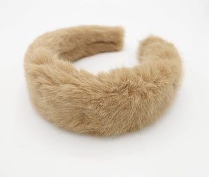 veryshine.com Headband Beige fabric fur headband faux fur hairband women Fall Winter hair accessories