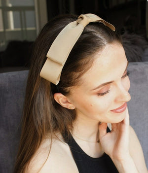 veryshine.com Headband Beige grosgrain loop bow headband thin hairband women hair accessory