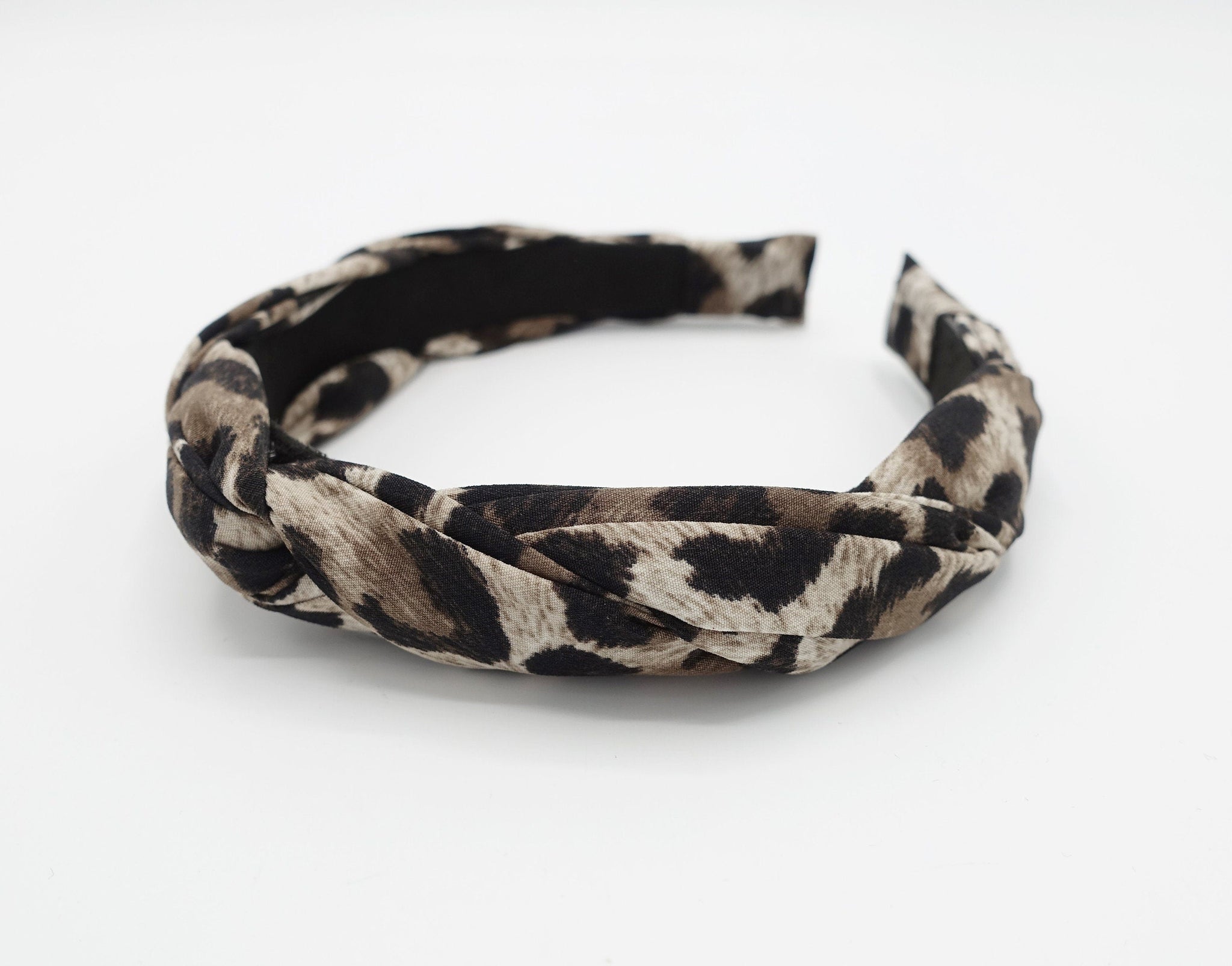 veryshine.com Headband Beige leopard print  print 2 strand crossed round braided headband for women