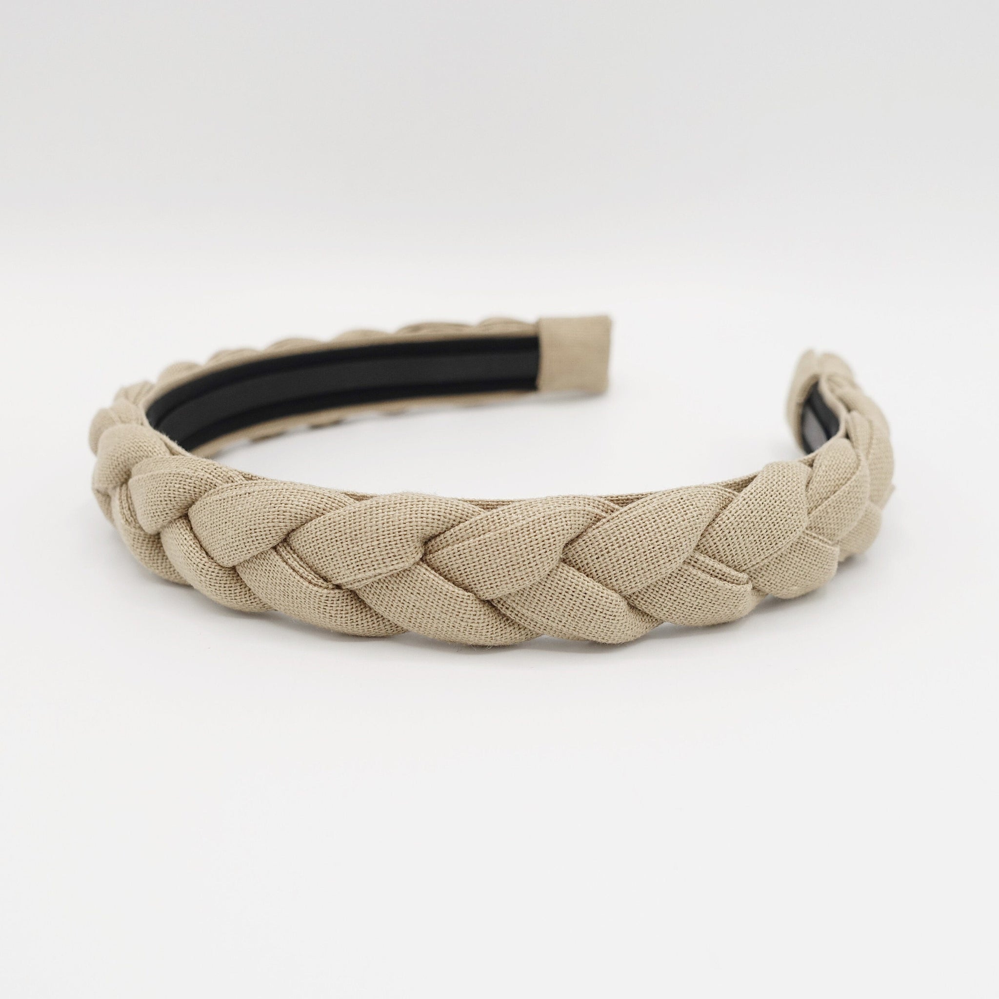 veryshine.com Headband Beige narrow braided headband linen braided hairband simple hair accessory for women