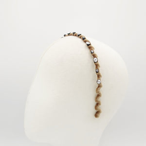 veryshine.com Headband Beige rhinestone embellished velvet headband thin wave hairband women hair accessory