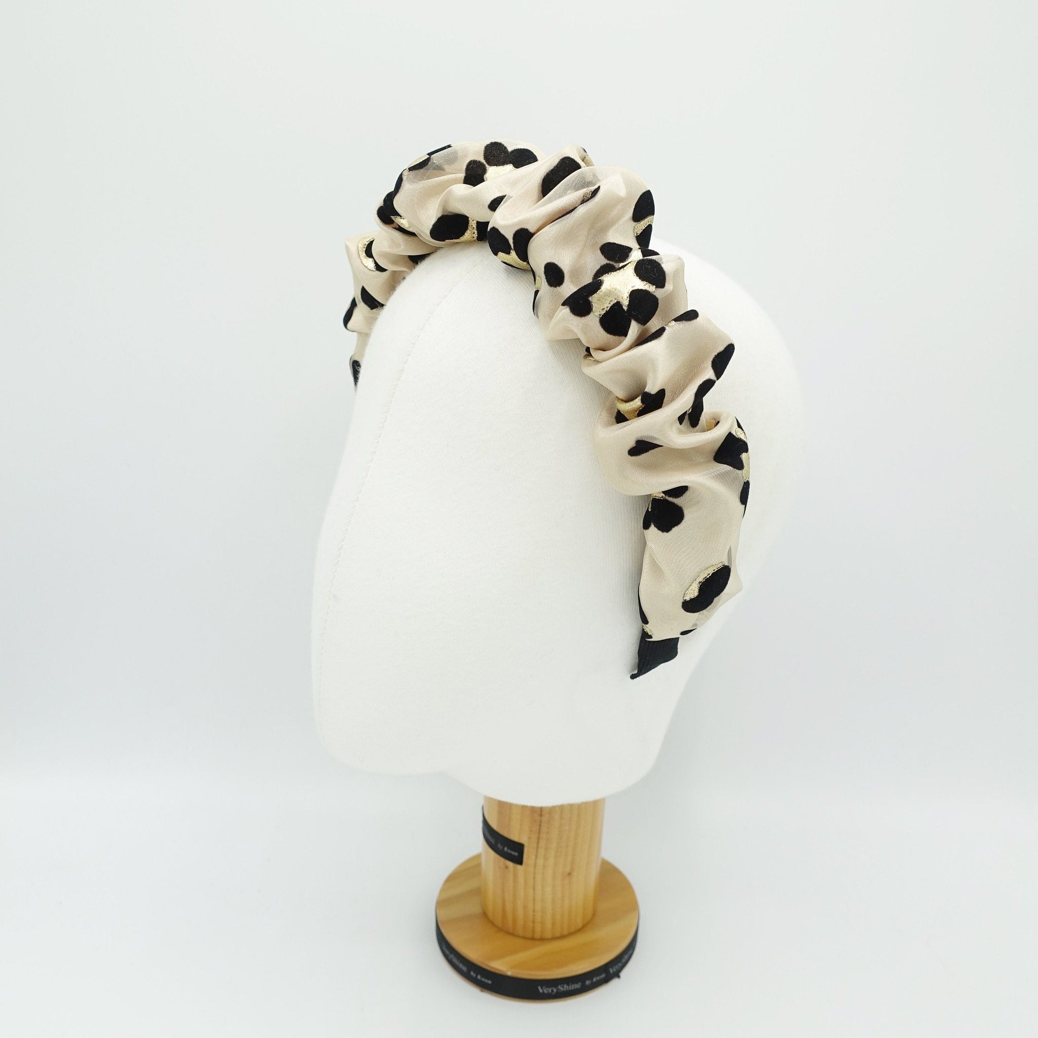 veryshine.com Headband Beige satin layered golden leopard headband organza pleated hairband women hair accessory
