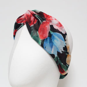 veryshine.com Headband Black chiffon brilliant color flower headband front cross twist elastic hairband woman hair accessory