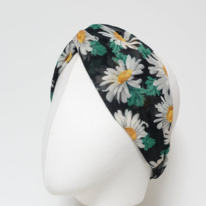 veryshine.com Headband Black chiffon flower print cross headband chrysanthemum motivated hairband womens headband