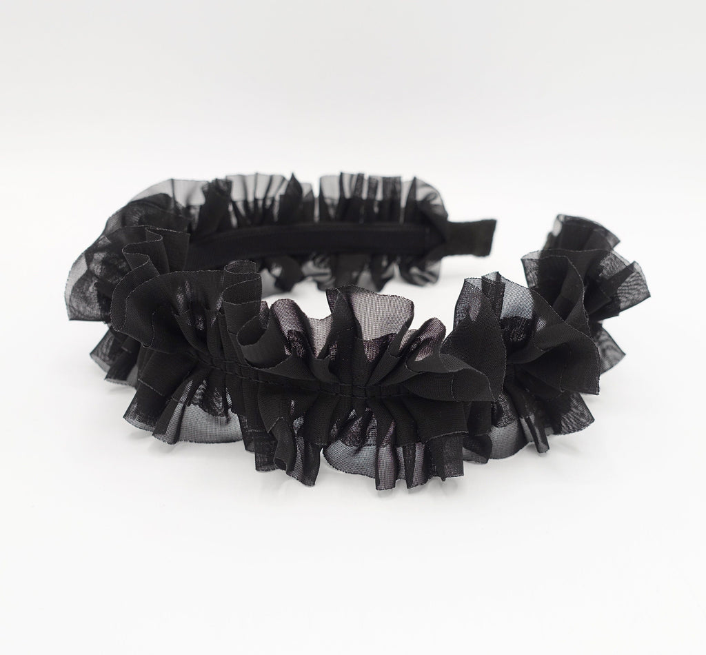 veryshine.com Headband Black chiffon ruffle pleated headband feminine style hairband for women