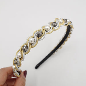veryshine.com Headband Black diamond pearl glass beads embellished chain headband thin hairband hair accessory for women