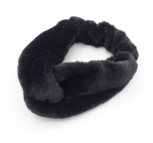 veryshine.com Headband Black fur cross headband fabric hair hairband soft winter hair turban
