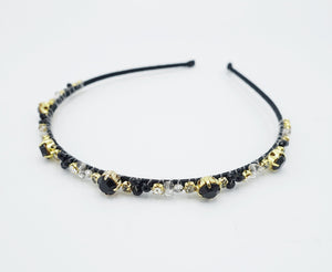 veryshine.com Headband Black glass rhinestone headband beads beaded thin headband women hair accessory