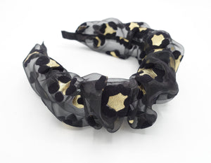 veryshine.com Headband Black golden leopard headband organza pleated hairband women hair accessory