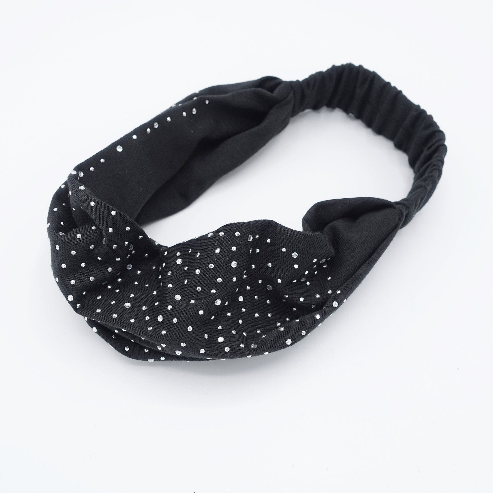 veryshine.com Headband Black hotfix embellished headband Cotton elastic fashion headband for women