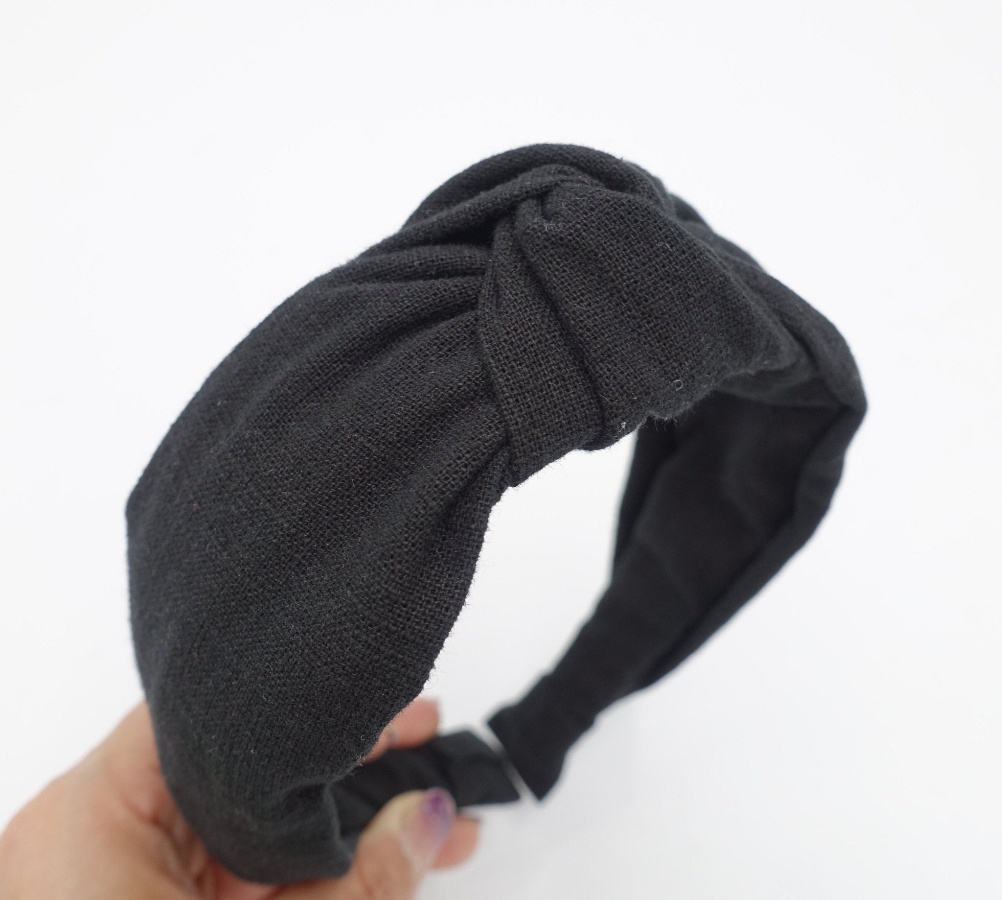 veryshine.com Headband Black linen blend fabric top knot headband basic style hairband women hair accessory