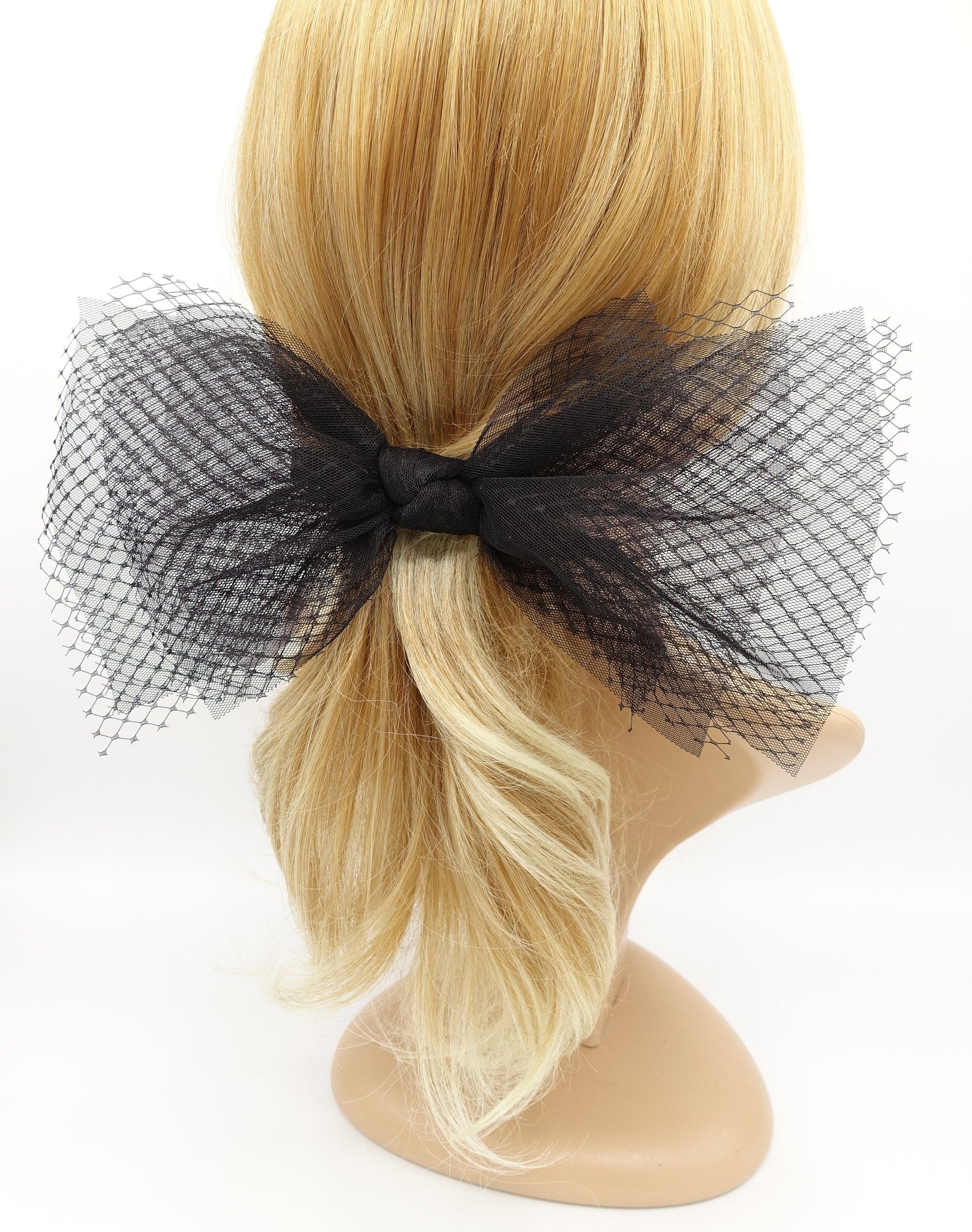 veryshine.com Headband black mesh tulle hair bow voluminous veil bow knot headband fascinator hair accessory for women