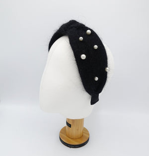 veryshine.com Headband Black pearl angora knot headband hair accessory for women