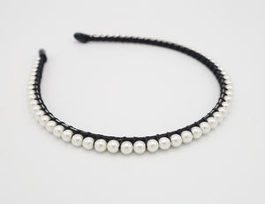 veryshine.com Headband Black pearl embellished headband simple one row thread wrap hairband