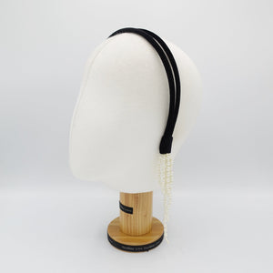 veryshine.com Headband Black pearl tassel attached velvet double headband stylish woman hairband accessory