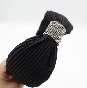 veryshine.com Headband Black pleated headband rhinestone decorated hairband woman hair accessory