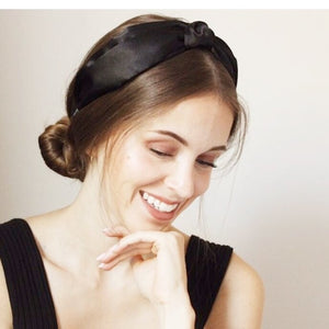 veryshine.com Headband Black satin double layered knot headband solid hairband women hair accessory