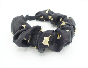 veryshine.com Headband Black satin layered golden leopard headband organza pleated hairband women hair accessory