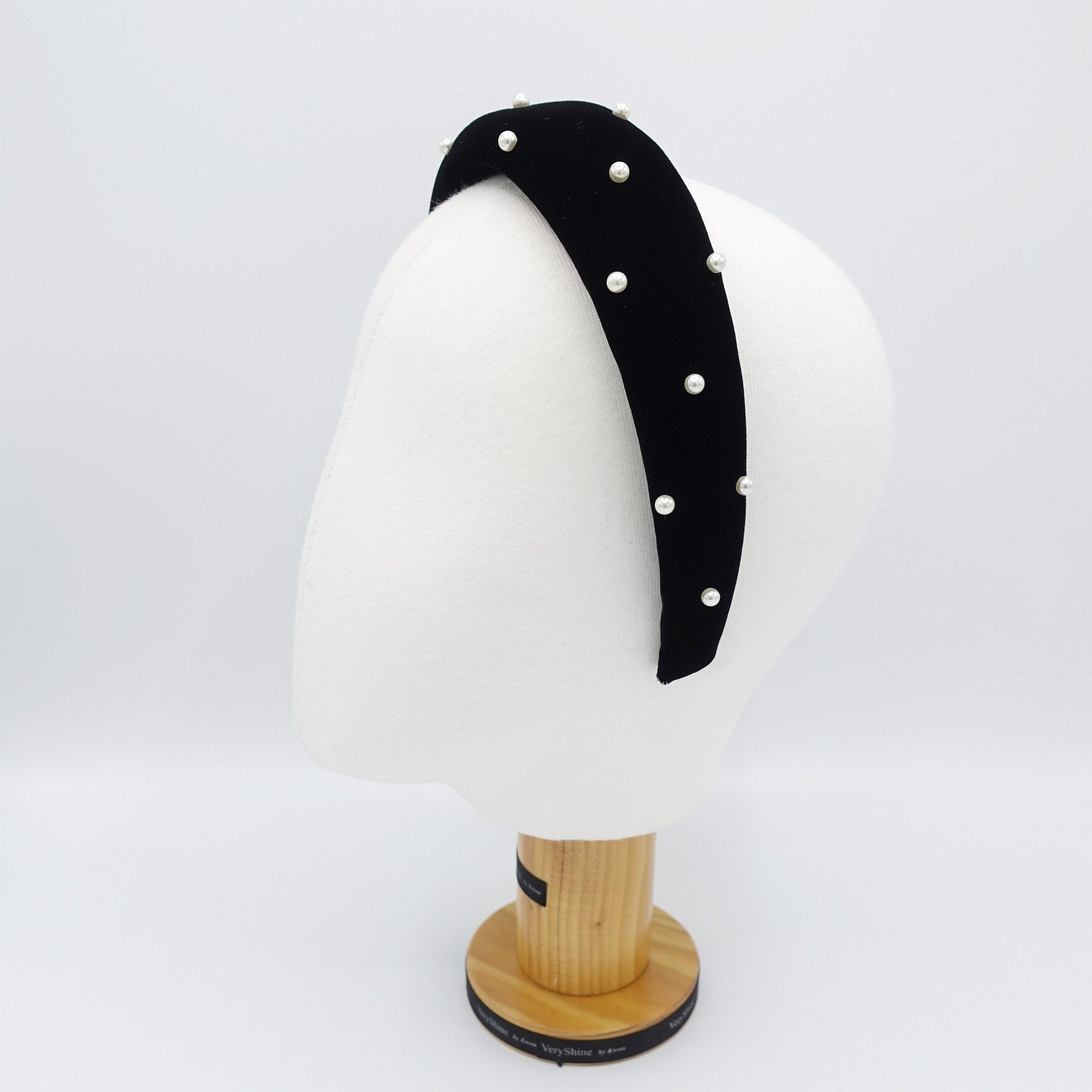 veryshine.com Headband black silk velvet headband pearl stud embellished headband luxury hair accessory for women