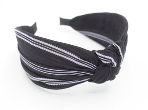 veryshine.com Headband Black stripe print knotted headband crinkle fabric top knot hairband casual women hair accessory
