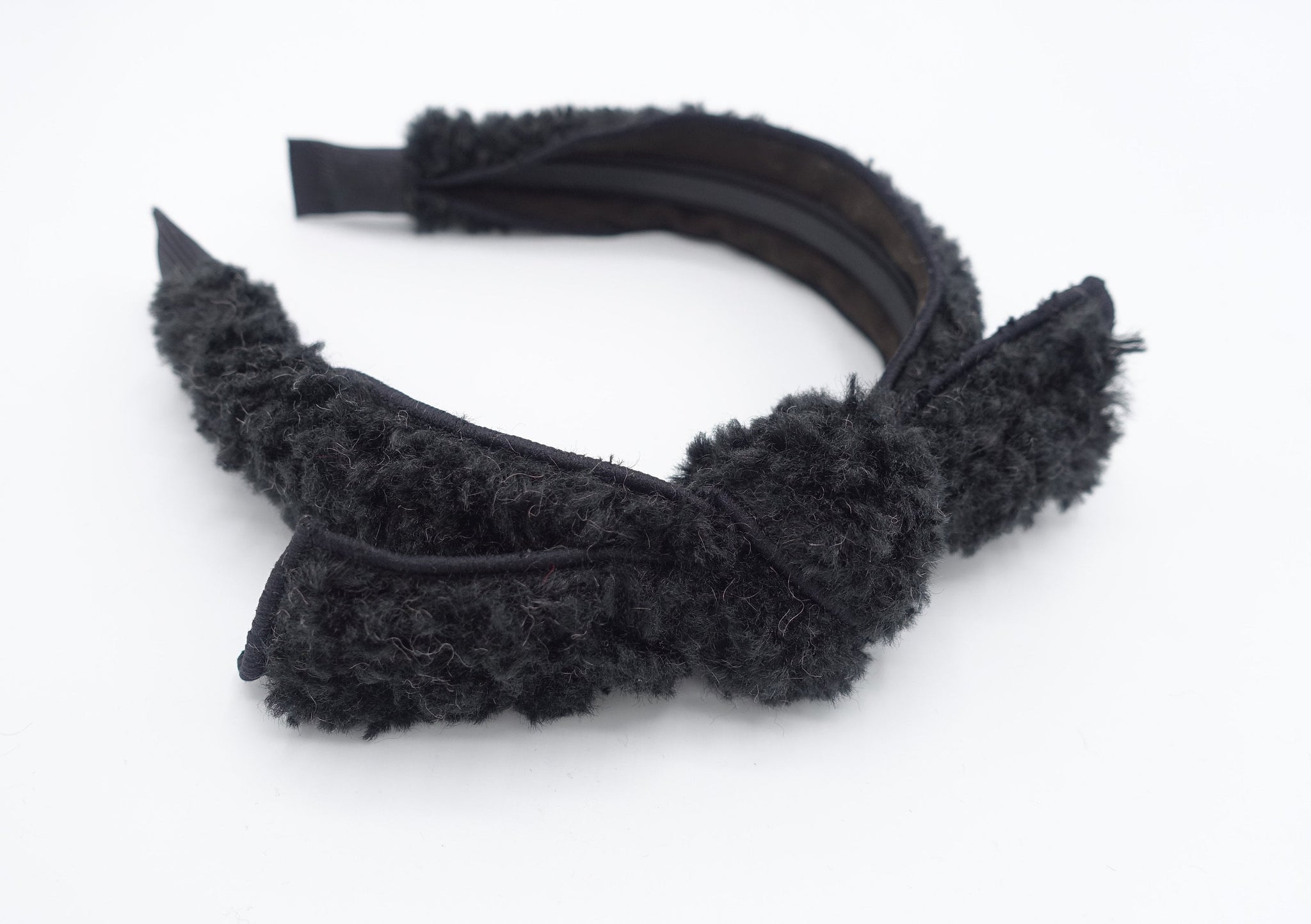 veryshine.com Headband Black teddy bow knot headband fabric fur wire knotted bow thin hairband for women