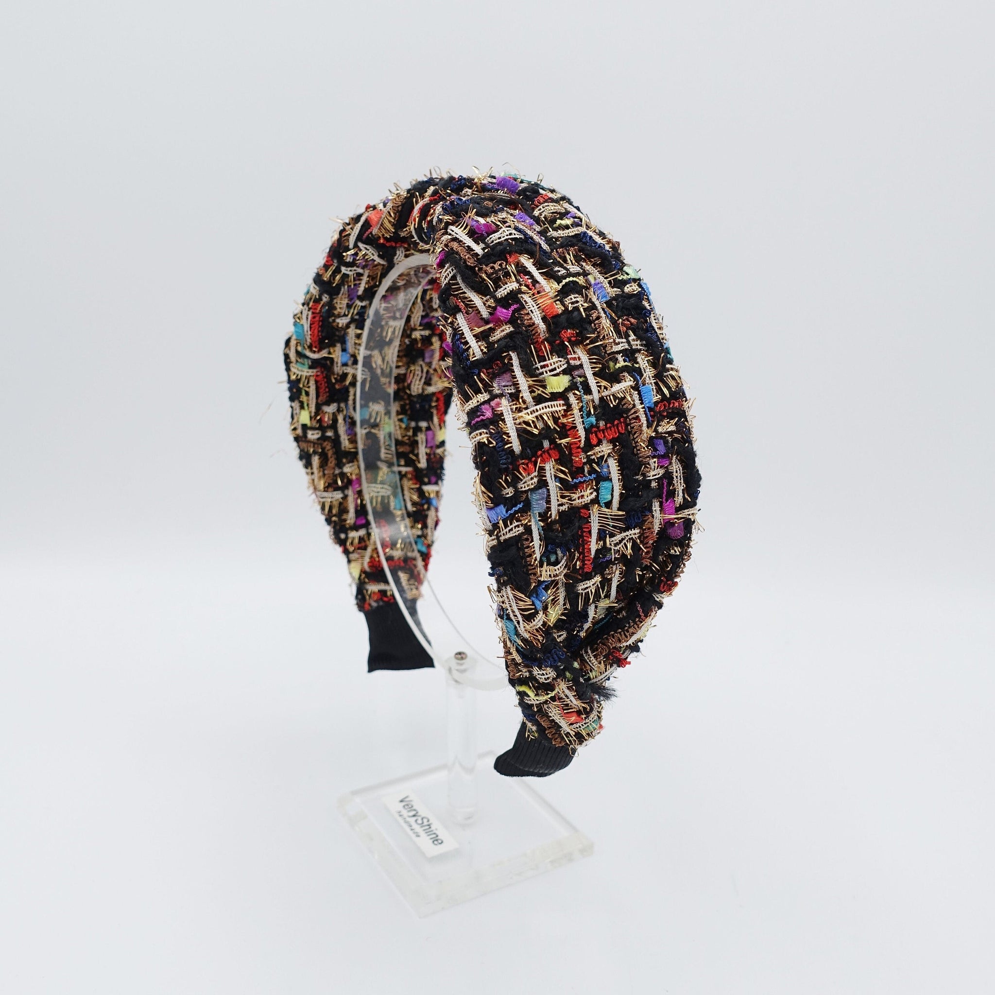 veryshine.com Headband Black tweed headband golden thread frayed twist hairband Fall Winter hair accessory for women