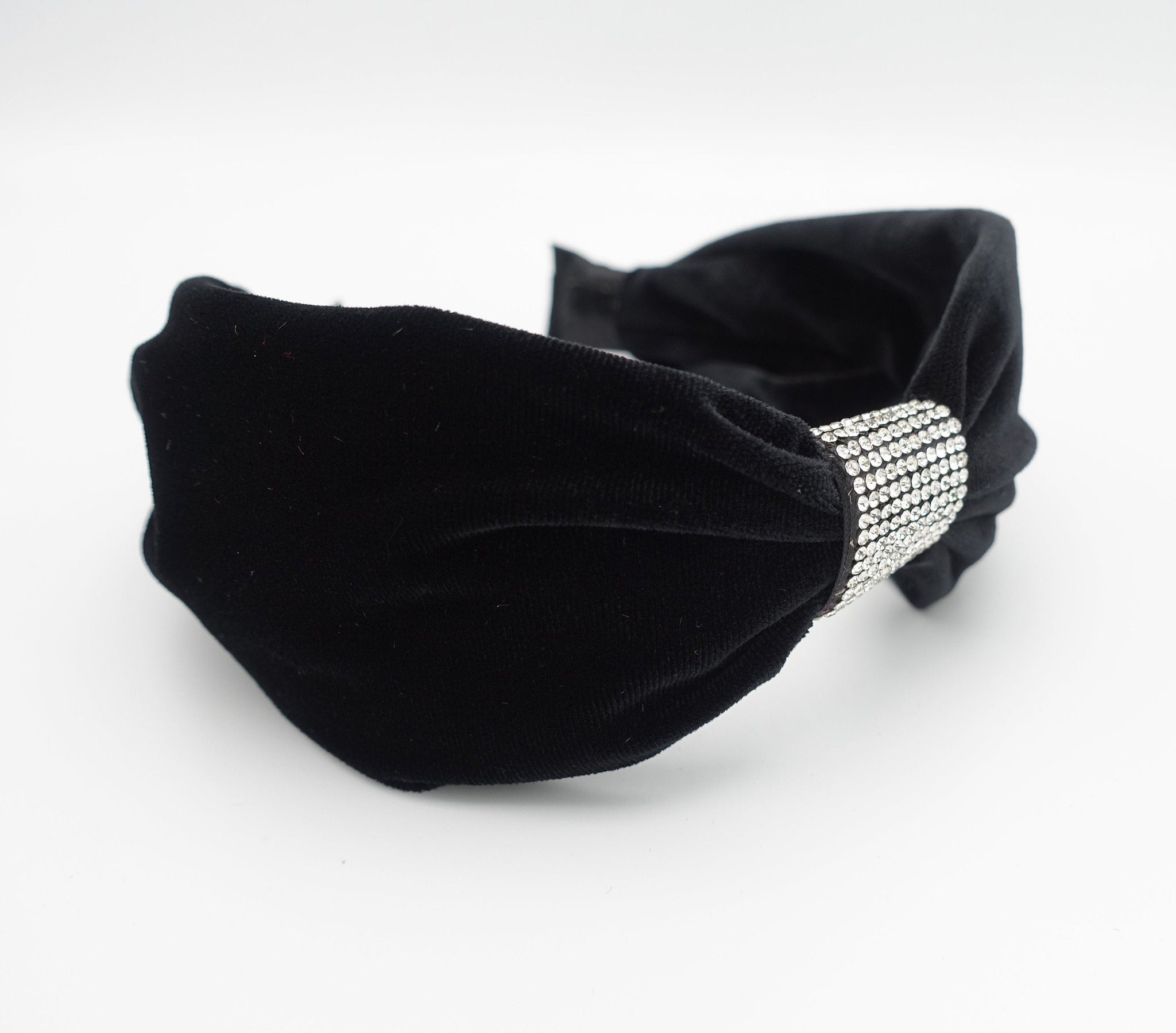 veryshine.com Headband Black velvet front pleated rhinestone headband women headband hair accessories