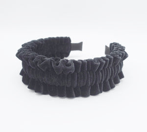 veryshine.com Headband Black velvet pleats ruffle wave headband