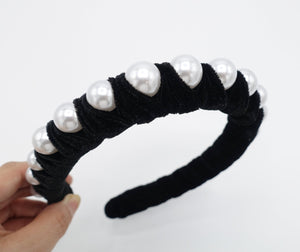 veryshine.com Headband Black velvet wrap headband big pearl embellished hairband stylish women hair accessories