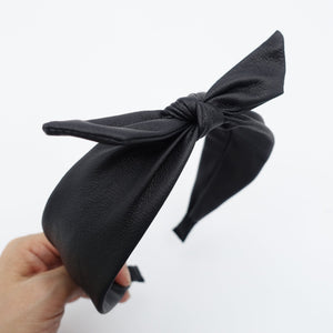veryshine.com Headband Black wired bow knot headband faux leather hairband women hair accessories