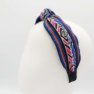 veryshine.com Headband Blue aztec pattern headband jacquard knot hairband woman hair accessory
