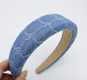 veryshine.com Headband Blue chain print denim padded headband casual cotton hairband for women
