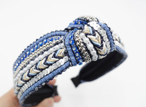 veryshine.com Headband Blue embellished top knot headband sequin pearl rhinestone decorated hairband